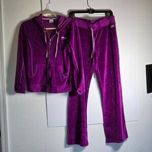 Fila 2-Piece Rich Purple Velour VTG Y2K Fashion Lounge Set Activewear Womens LG